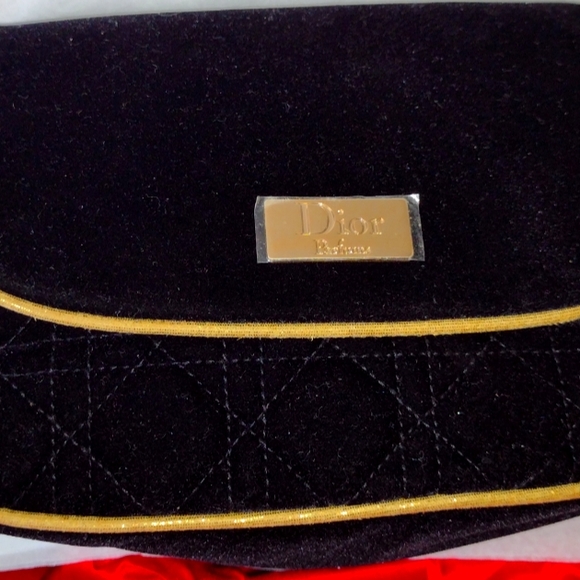 Christian Dior Midnight Black Quilted Gold Piping Clutch NWT - Picture 1 of 9